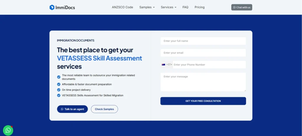 Immidocs landing page